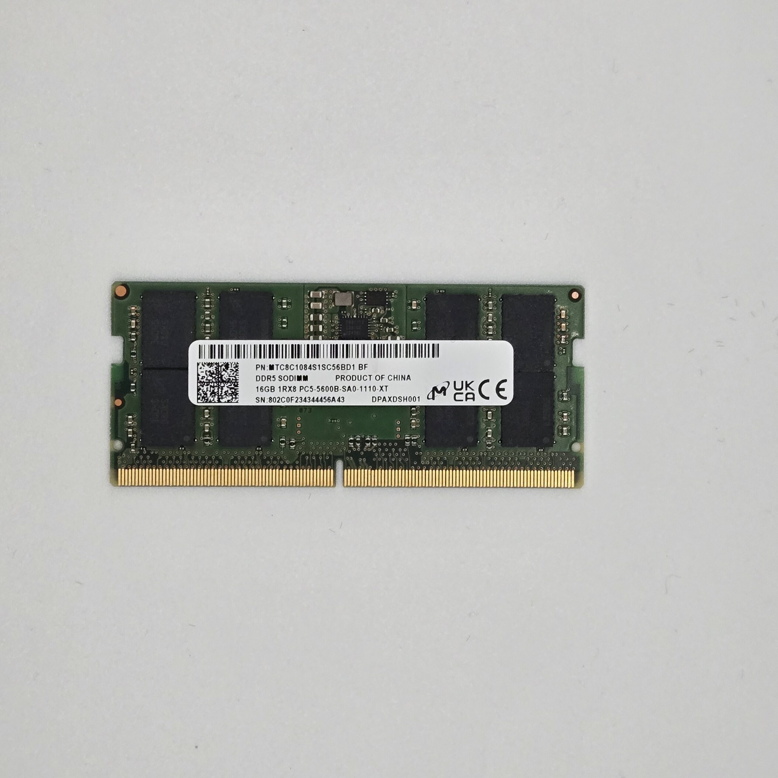 Micron 16GB 1RX8 DDR5 PC5-5600B SODIMM Memory RAM MTC8C1084S1SC56BD1 Laptop