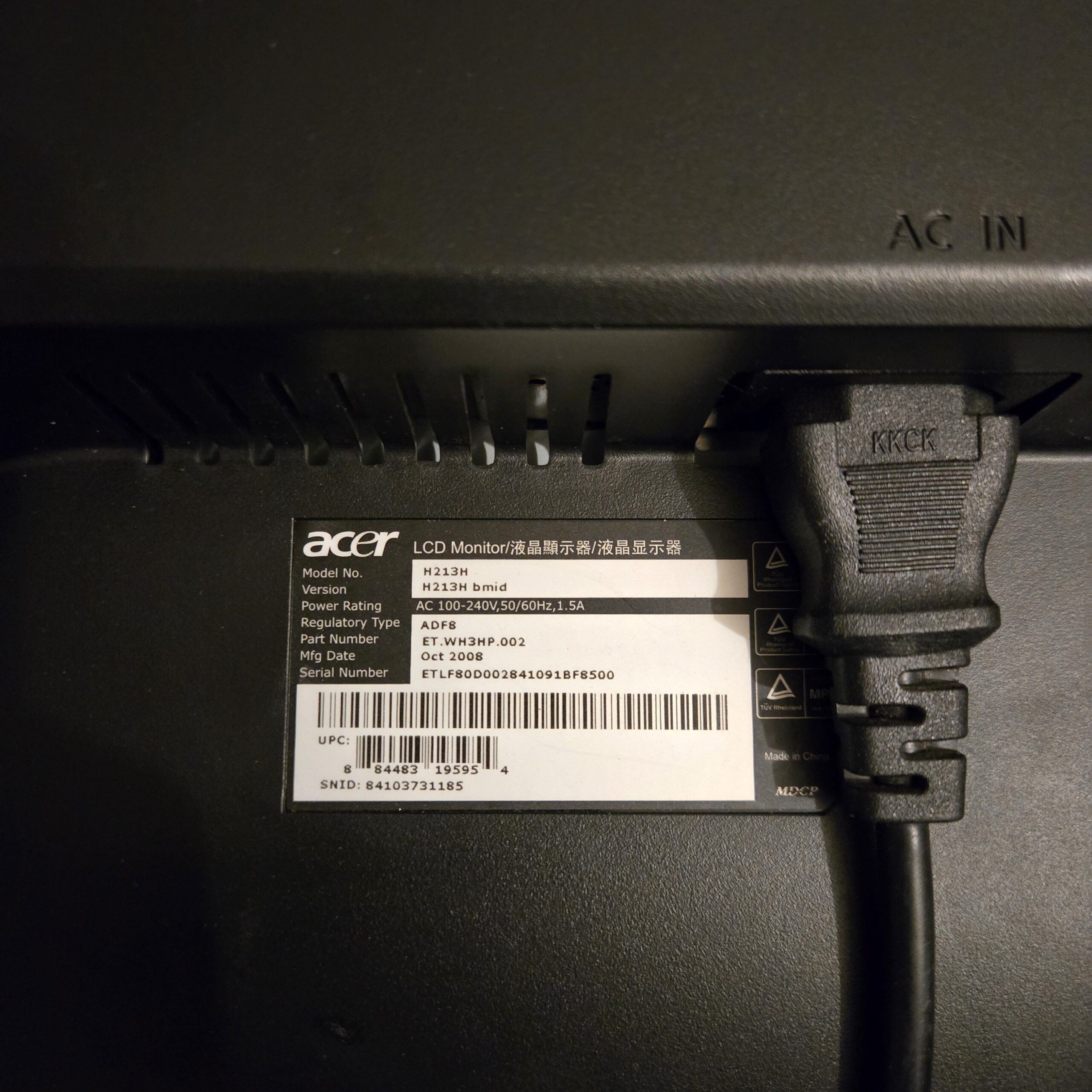 Acer H213H 21.5" Monitor HDMI DVI VGA Tested Working w/ Power Cord Clean - Image 3