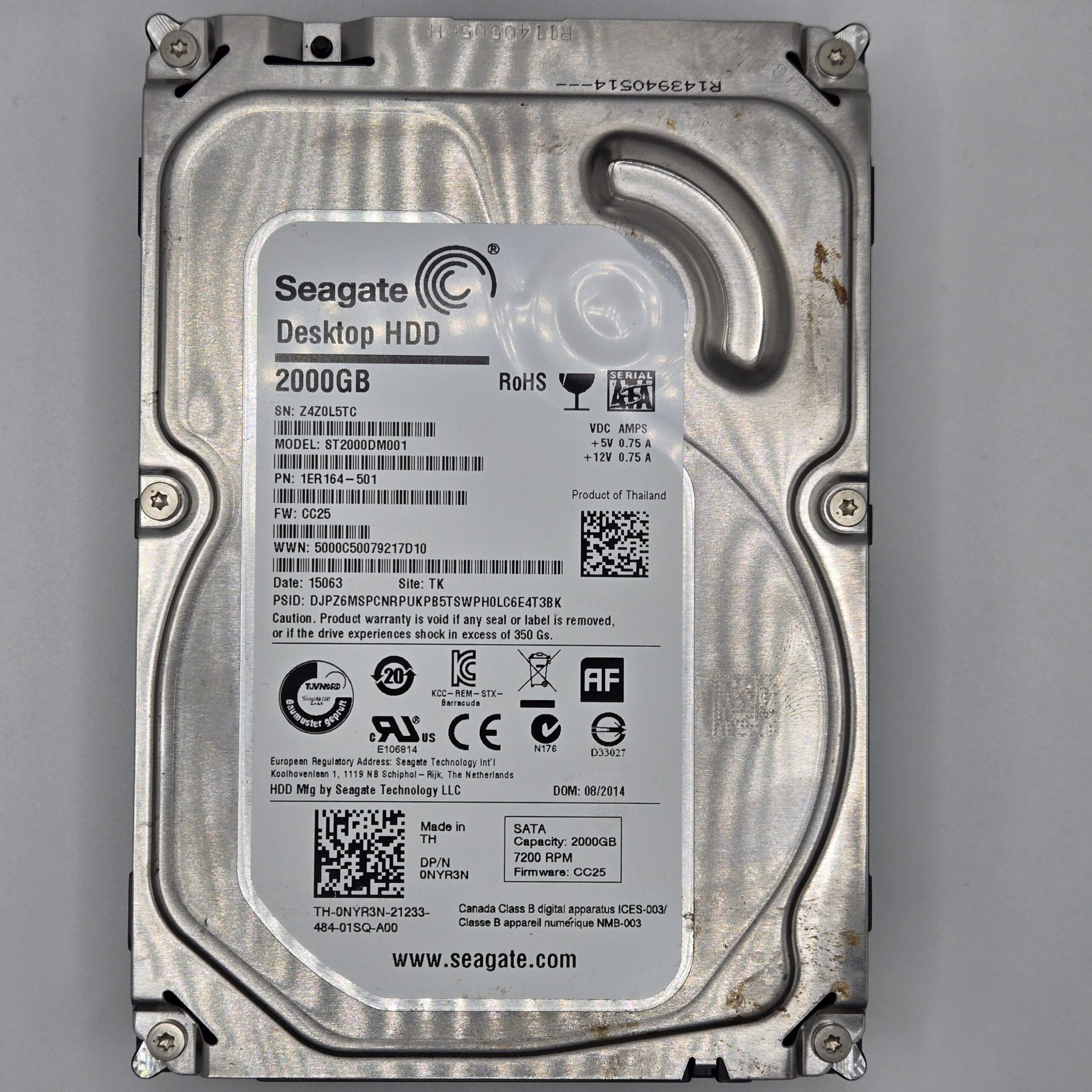 Seagate Desktop 2TB SATA 3.5" Internal HDD / Hard Drive Z4Z0L5TC - Good Health